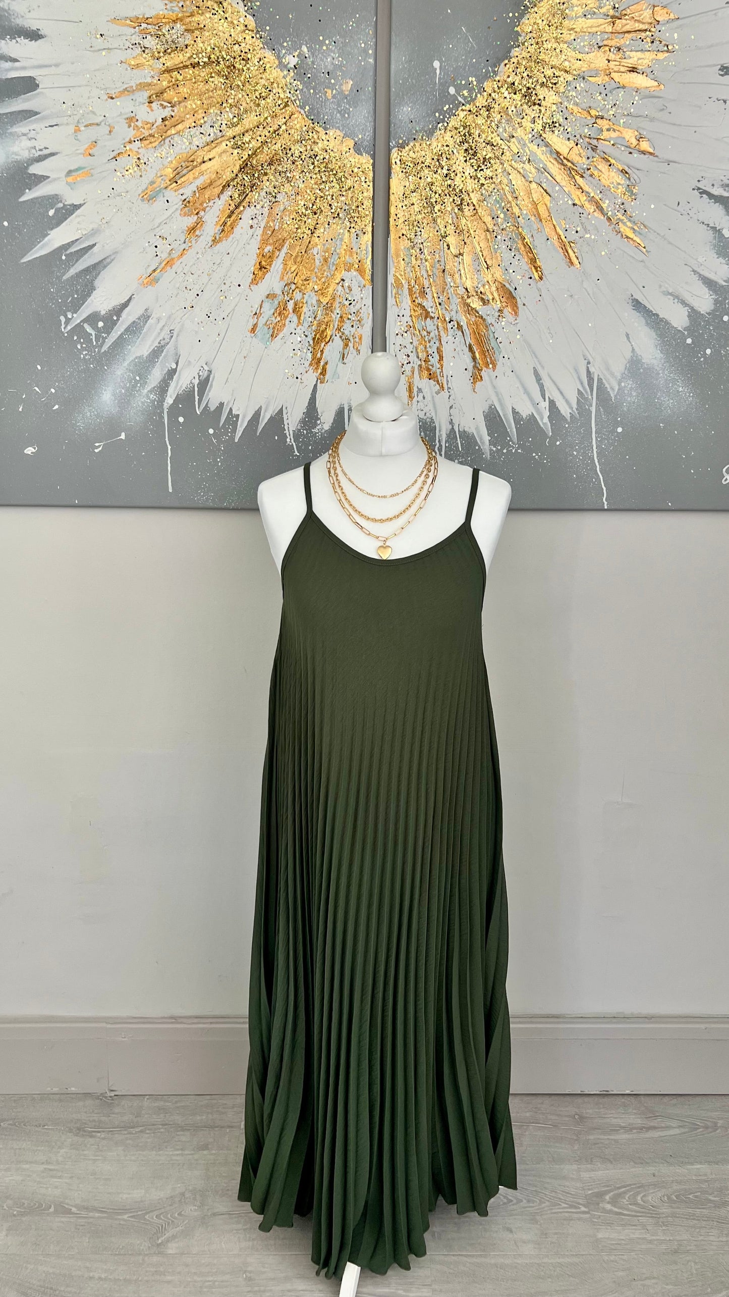 Khaki Crinkle Maxi Dress