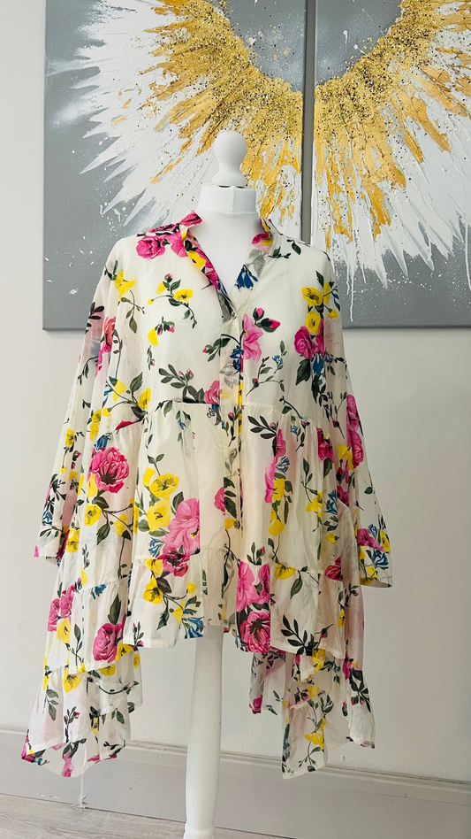 Oversized Floral Shirt - Pink & Yellow