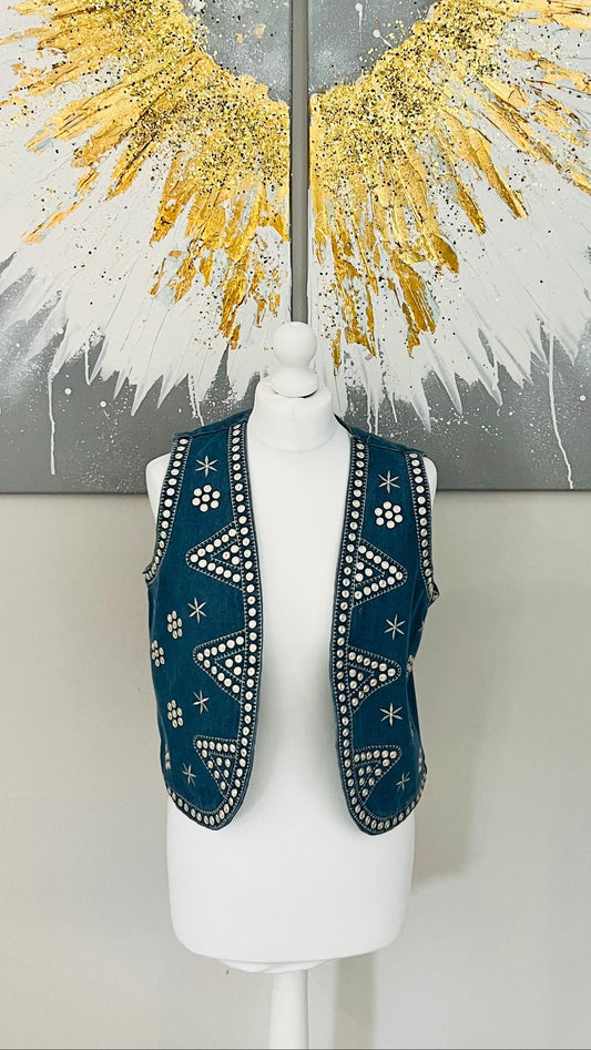 Embroidered Denim Waist Coat